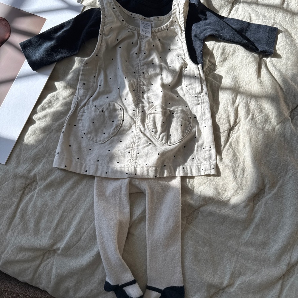 Carters 6M Polka Dot Dress with Black Shirt and Tights